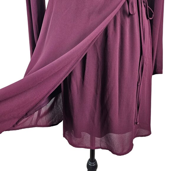 Lush Womens Burgundy Long Sleeve Wrap Dress Size Small Party Casual Lined - Picture 8 of 11